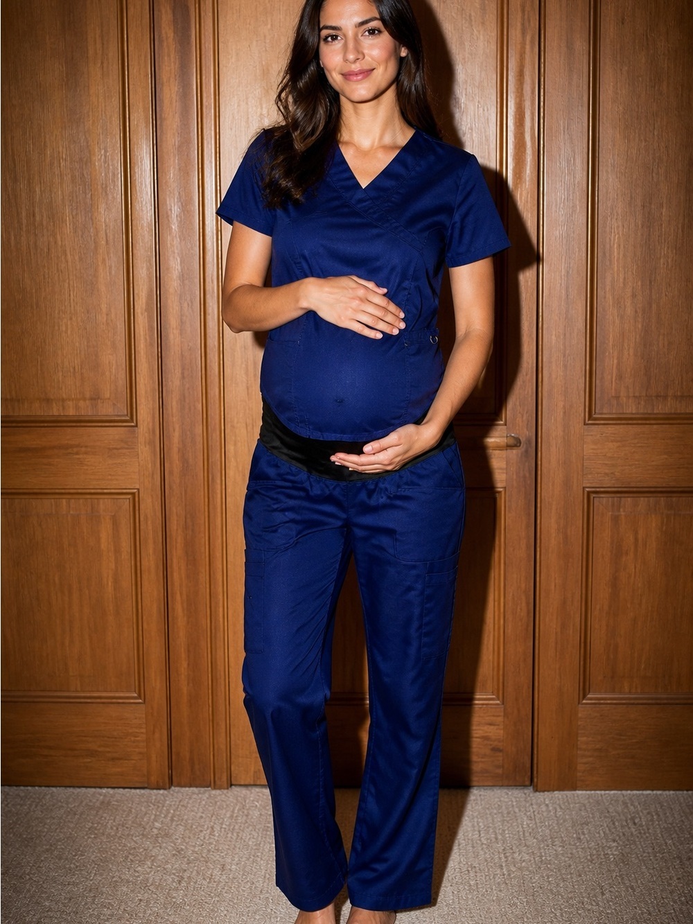 Scrub Star Sport-Tek Navy V-Neck Scrub Top with Pants Maternity